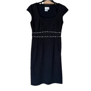 MAGGY LONDON BLACK SHEATH STYLE PONTE' KNIT DRESS Studded Accents Sz 6